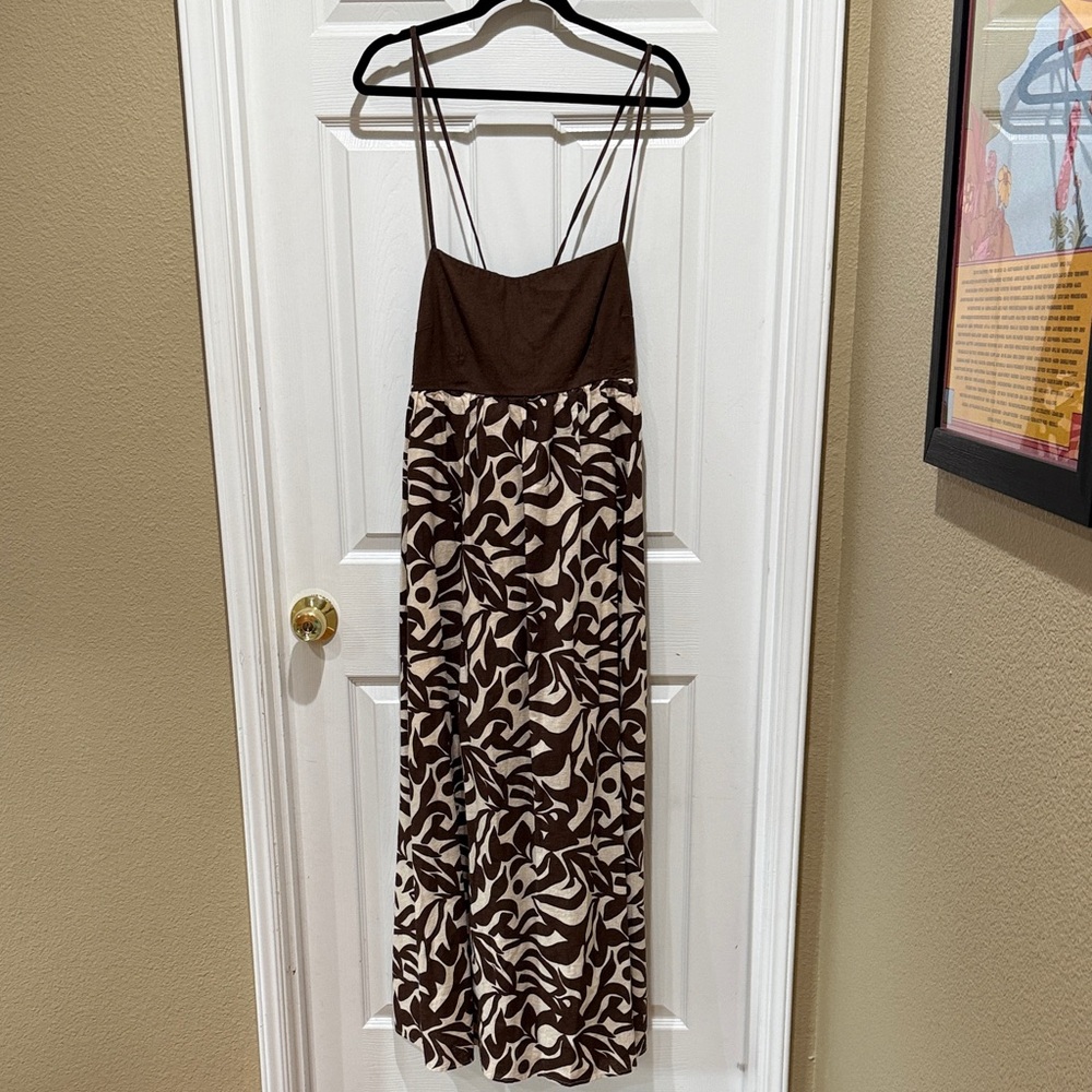 Abercrombie & Fitch Brown and Cream Spaghetti-Strap Maxi Dress